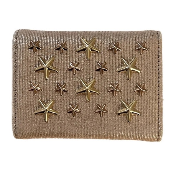 JIMMY CHOO NEMO STAR STUD METALLIC DENIM TRIFOLD WALLET RARE - Picture 3 of 11